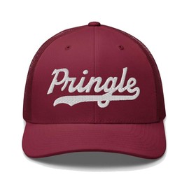 Pringle Hat Pringle Trucker Hat Baseball Script Embroidered Cap Vintage Sports Mesh Swoosh Gift Souvenir Headwear PA SD Cranberry