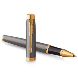 PARKER IM Rollerball Pen | Grey Lacquer with Gold Trims | Fine Stainless Steel Point | Black Ink Refill | Gift Box | Perfect Graduation Gifts