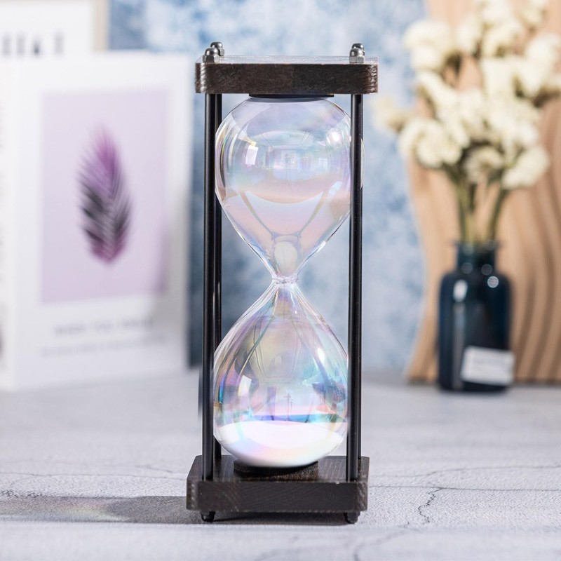 Rainbow Hourglass Timer 60 Minute, Wooden Frame Decorative Sand Timer