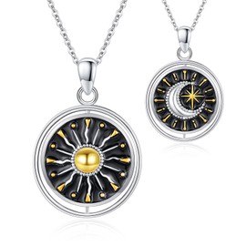 Sun Moon Star Necklace 925 Sterling Silver Spinner Sun Moon Pendant Chain Convert Mood Jewellery Gifts for Women Girls Children, Sterling Silver, No Gemstone