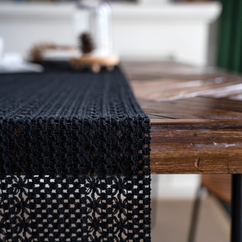 Weldomcor Macrame Table Runner Farmhouse Boho Beige Table Runner with