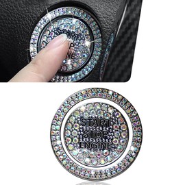 Sephile 2 PCS Bling Car Ignition Start Decorative Sticker, 1.1" Shiny Diamond Engine Switch Button Anti-Scratch Protective Cover, Inner and Outer Ring Decal, Universal for Cars Trucks (Multicolored)