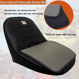 Eudora Tractor Seat Cover, Durable Waterproof Riding Lawn Mower Seat Cover with Removable Summer Mat for Troy Bilt John Deere Lawn Mower Tractor 12”-14” Without Armrest (Black PU Leather)