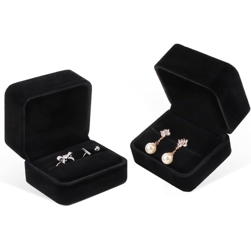 Classic Velvet Couple Double Ring Box Earring Jewelry Case Gift