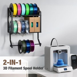 EnigmaSoul Filament Storage Rack Wall Mount, Rolling 3D Printer Spool Holder Bracket, 3-Tier Heavy-Duty Metal Shelf for TPU/PLA/ABS Filaments, Ideal for 3D Printing Business, Studio, Office, Workshop