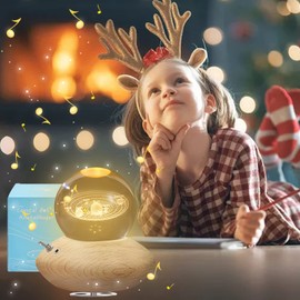 SITIEPA 3D Crystal Ball Music Box with Projection LED Light and Rotating Wooden Base,Best Gift for Birthday Christmas Thanksgiving Valentine's Day Mothers Day,Music Boxes for Women(Solar System-B)