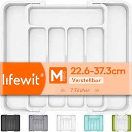Lifewit Cutlery Tray for Drawers, Adjustable Plastic Organiser Kitchen Depth 31 cm, Cutlery Tray 5-7 Compartments, Expandable to 37 cm, for Spoons and Forks, White, Medium