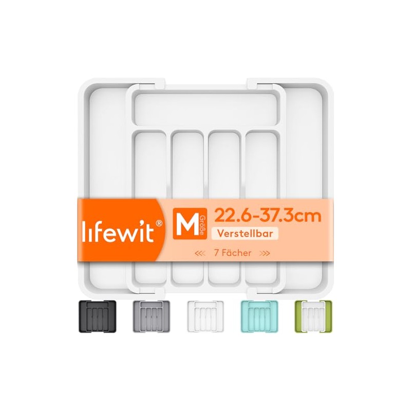 Lifewit Cutlery Tray for Drawers, Adjustable Plastic Organiser Kitchen Depth