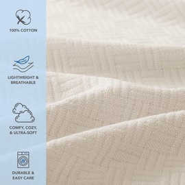 Arkwright Basket Weave Twin Blanket - 100% Ringspun Cotton All Season Blankets, Luxury Hotel Quality, Soft on Skin, Breathable, 300 GSM for Bed, Sofa, and Chair, 68 X 90 in, Beige