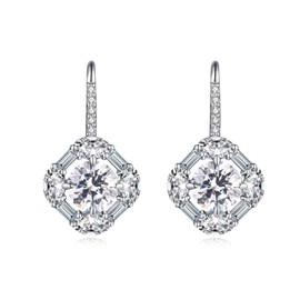 JiaYang Silver Hoop Earrings for Women 18K White Gold Plated April Simulated Diamond Drop Dangle Earrings Gift for Women Birthday Mother's Day