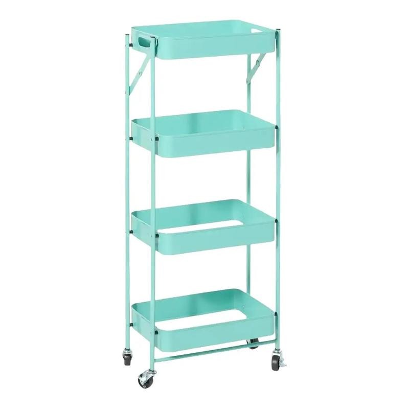 Origami 4 Tier Foldable Powder-Coated Metal Cart with Caster Wheels