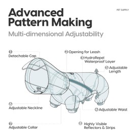 WOOFO Dog Raincoat, Extra Waterproof Dog Rain Jacket for Wet Weather|Full Wrap Design for Full Protection, Adjustable&Easy to Wear, Features Detachable Cap and Reflective Strip，Size XL