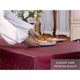 Neatiffy Disposable Plastic Table Cloth Picnic/Party/Banquet Table Cover. Pack of 6 Tablecloth (Burgundy with Gold Dot, 54" x 108")