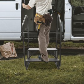 CNCEST RV Steps with Handrails,2 Step RV Stairs 450 lbs Load Capacity,Step Ladder with Reflective Strips,Mobile Home Stairs for Travel Trailers,Swimming Pool Ladder above Ground (2Step,2Handrail)