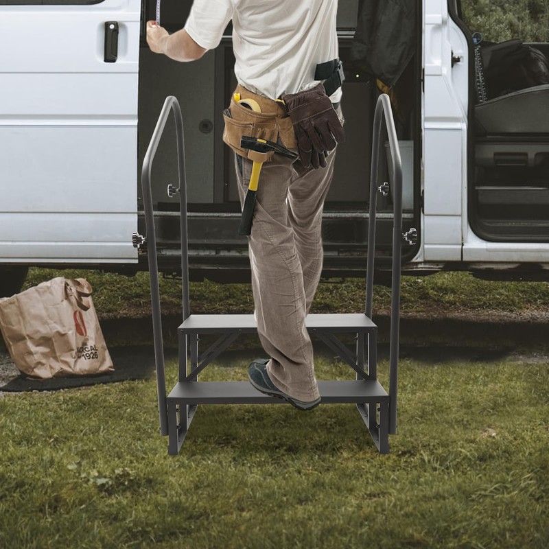CNCEST RV Steps with Handrails,2 Step RV Stairs 450 lbs