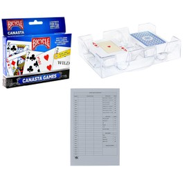 Canasta Cards with Point Values, Tray and Score Pads Set. Includes 2 Deck of Bicycle Cards, Revolving Holder, and 50 Scoring Sheets.