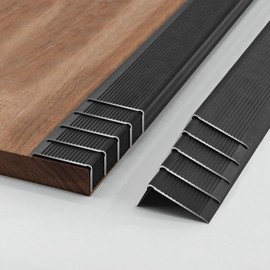 Bikykose 35.4” 10pcs 1.79 * 0.79" Matte Black Aluminum Peel and Stick Stair Nosing, Anti-Slip Edge Protector for Indoor & Outdoor Stairs, Waterproof Self-Adhesive Stair Molding Trim