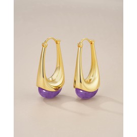 Long Oval Chunky Dangle Gold Hoops with Colored Resin Gemstone Statement Earrings for Women by SNGIA, (Green, Brown, Light blue, Dark Blue), Bold Drop Handmade Exaggerated Irregular Trendy Bohemian