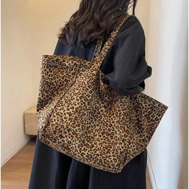 Leopard Print Canvas Tote Bag - Color: Dark Brown, Size: 300*250*40(1mm)