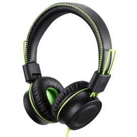 POWMEE M2 - Auriculares con cable para niños, plegables, ajustables, estéreo, sin enredos, cable de 3,5 mm, para niños/adolescentes/niñas/escuela/Kindle/avión/avión (negro)