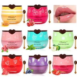 8 piezas de bálsamo labial en pote de miel Bee - sabores fresa, sandía, manzana y lima, cereza, menta, uvas y melocotón Bálsamo labial en miel a granel - mascarilla para dormir durante la noche para