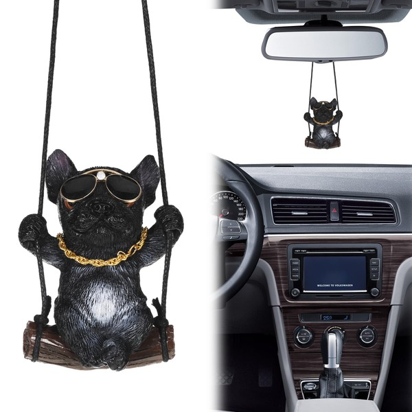 Car pendant, creative bulldog car rear view mirror decoration, funny animal car pendant for mirror, for car decoration, car mirror pendant and home decorations, backpack pendant