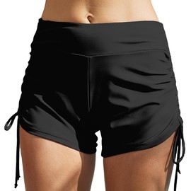 Sunshine swing Womens Swim Shorts High Waisted Swimsuit Bottoms Adjustable Ruched Side Swim Board Shorts for Women Tummy Control Black