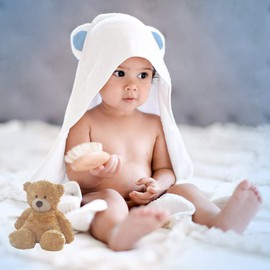 byLora Soft Organic Baby Bamboo Towel and 2 Washcloths Set Baby Blue Bear Ears Small