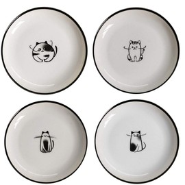 XinHuiGY Cat Ceramic Side Sauce Dishes Seasoning Dish, Sushi Soy Dipping dish,Cookie Serving Dishes,Meow Porcelain Small Tea Bag Holder Set of 4 (Cat)
