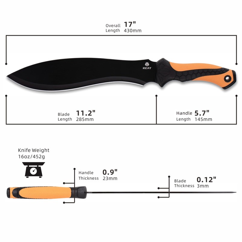 REAT Gardenging Machete, 17" Heavy Duty Machete with Sheath, Ergonomic