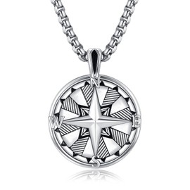 KINGWHYTE Compass Necklace for Men 925 Sterling Silver Travel Compass Jewelry Graduation Friendship Gifts for Men Husaband