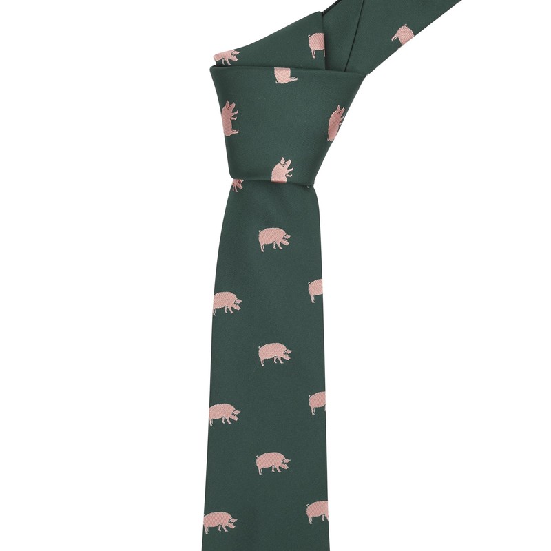 King & Priory Dark Green Embroidered Pig Tie