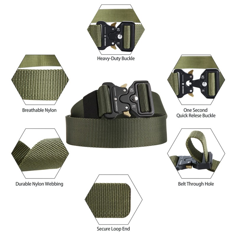 KingMoore Men's Tactical Belt Heavy Duty Webbing Belt Adjustable Military