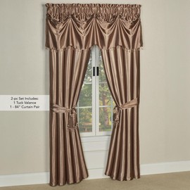 Touch of Class Portia Luxury Window Treatment | Rich Smoky Topaz | Premier Smooth Polyester Satin Elegant 2 Piece Window Drapery Set with Tuck Valance and 84 Inch Long Curtain Pair