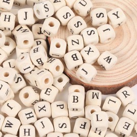 Sprießen Pack of 200 Natural Wooden Alphabet Beads, ABC Puzzle Alphabet Wooden Beads to Promote Children's Creativity and Spelling, DIY Jewellery Bracelets, Necklaces, Key Chains