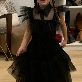 PURFEEL Girls Black Dress Kids Goth Dress up Costume 6-7Years