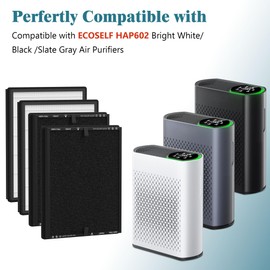 4 Packs HAP602 Replacement Filter Compatible with ECOSELF HAP602 HAP602WF Air Cleaner Purifier, 3-in-1 Filtration of H13 True HEPA, Pre-Filter & Activated Carbon Filter