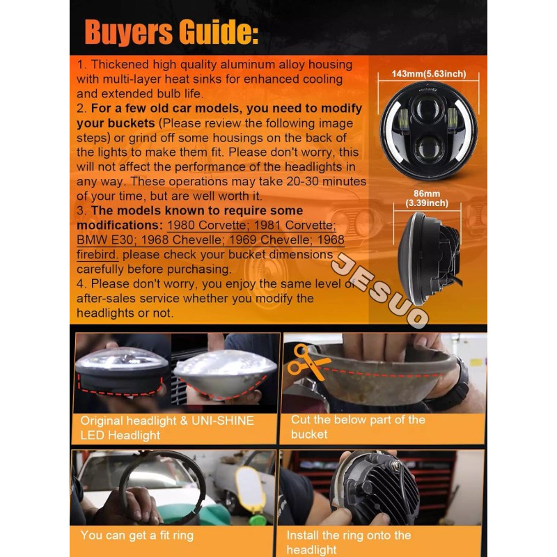 JESUO 4PCS 5.75" Round LED Headlights Hi/Low for Mercury Cougar