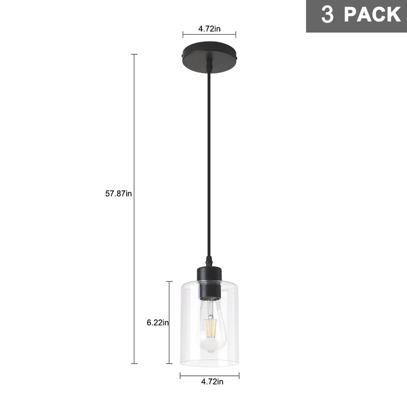 KLSS Modern Black Farmhouse Clear Glass Cylinder Pendant Light Fixture,Mini