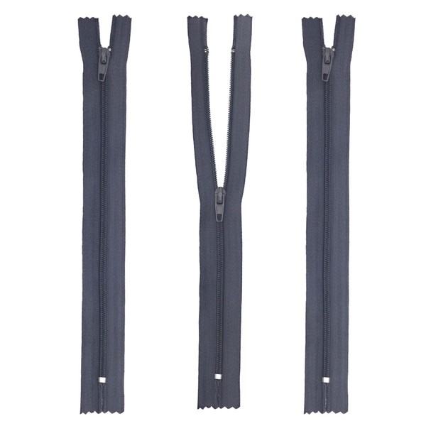 DBOO 20cm Dark Gray Zips 3 Pcs Nylon Closed End