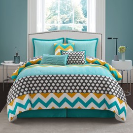 Startford Park Collection Bedroom Comforter Set, 7 Piece Set, Blue, King Size,Warm and Soft, All Season Bedding Set