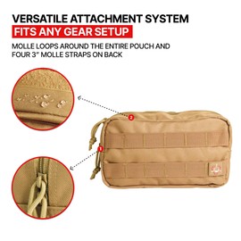 Orca Tactical Molle Admin Pouch - Horizontal Zippered, Multi-Purpose EDC Gear, Molle Utility Pouch, Tool & Gadget Waist Bag Organizer (Coyote Brown)