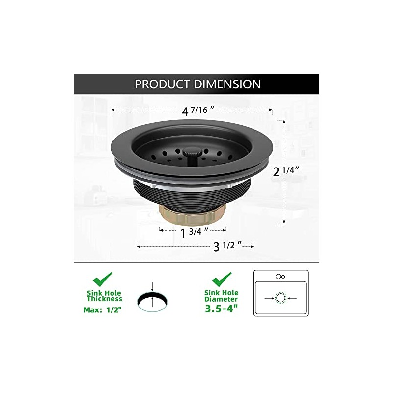 Black Sink Drain 3-1/2 Inch Matte Black Kitchen Sink Drain