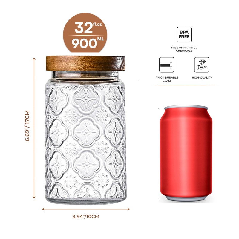 Adodeen 3-Pack 32oz Glass Jar With Airtight Lid,Kitchen Canisters For