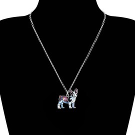 DUOWEI Enamel French Bulldog Dog Necklace Rhinestones Pendant Cute Design for Women Girls (Navy)