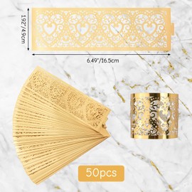 URROMA Napkin Rings, 50 Pcs Reflective Gold Heart Hollowed Napkin Buckle for Table Decoration Valentine Day Thanksgiving Christmas Anniversary Dinners