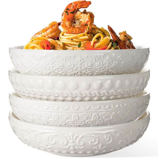 Wareland Pasta Bowls, 32oz Salad Bowls Set of 4, White