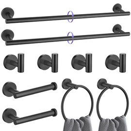 YACVCL 10 Pieces Bathroom Hardware Set Black, 27.5 Inch Towel Holder Set for Bathroom SUS304 Stainless Steel Towel Bar Set Wall Mounted Bathroom Towel Rack Set