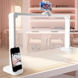 BQAN Nail Tech Lamp for Desk with Phone Holder, 33" 40W Foldable Table Lamp for Nail, Lash Eyelash Extension, Tattoo - 3 Modes 3000k-6000k LED Manicure Desk Light (White)