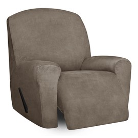 Easy-Going Velvet Recliner Chair Cover 4 -Pieces Recliner Covers Soft Thick Reclining Sofa Couch Slipcovers with Elastic Bottom (Recliner, Taupe)